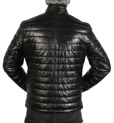 SL11319 - Mens Black Quilted Puffa Style Leather Jacket